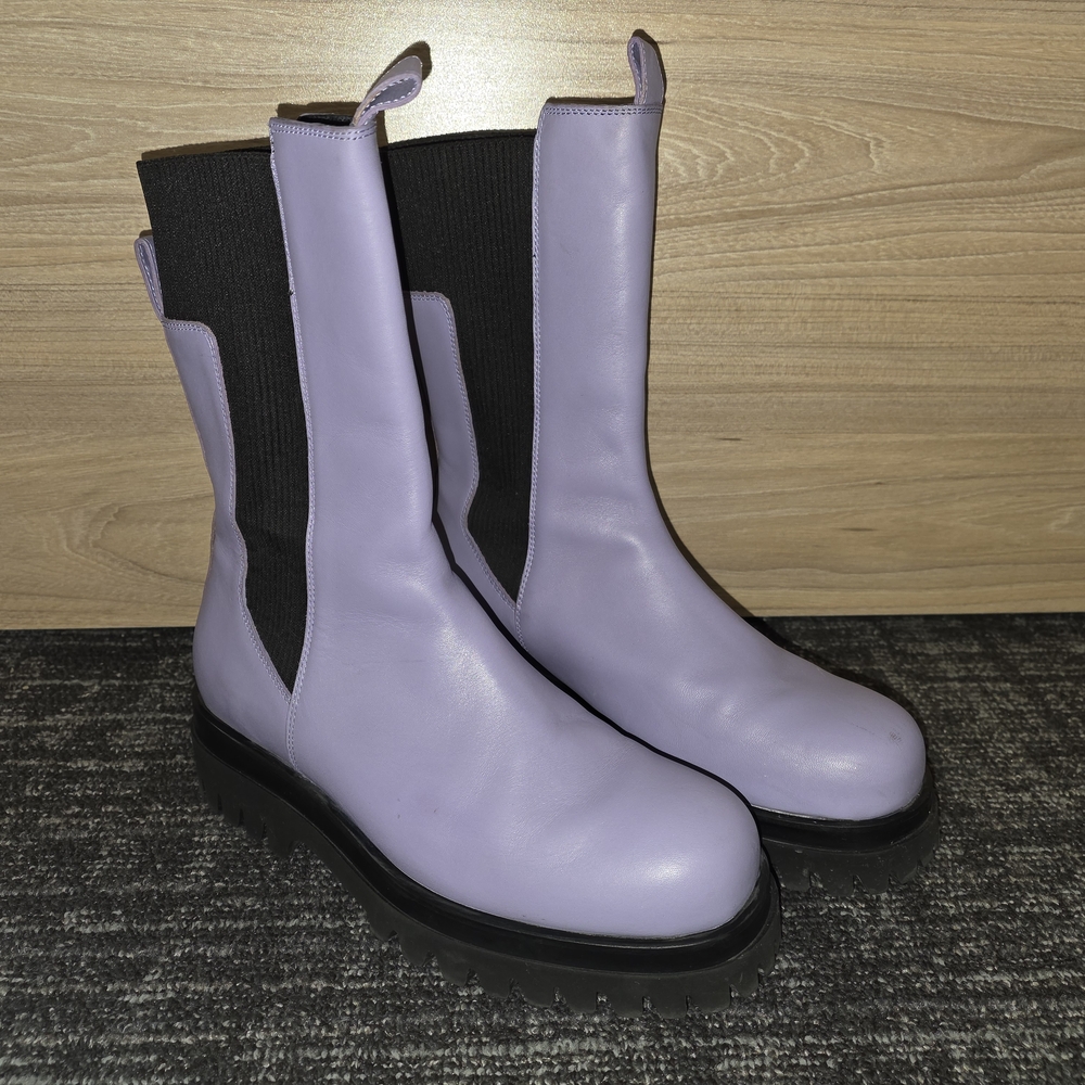 COS Lilac Leather Chelsea Lug Boots